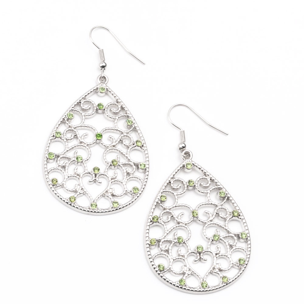 Silver & green paparazzi earrings